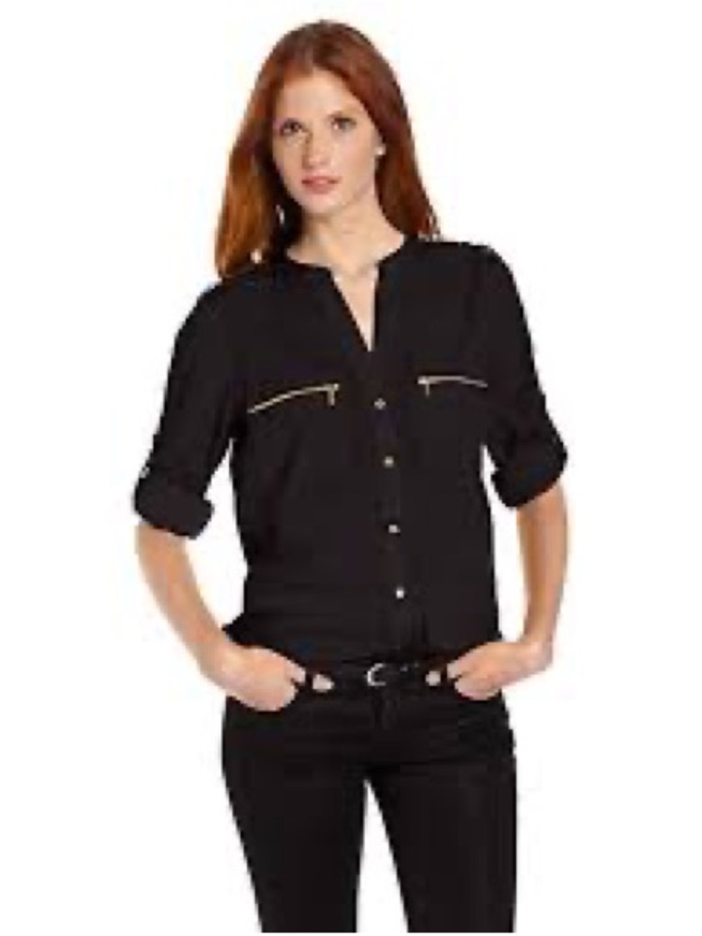 Black Women's Zip-Pocket Blouse - (Brand)